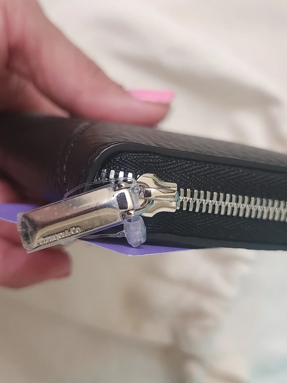 Tiffany & Co. Black Leather Zip Wallet